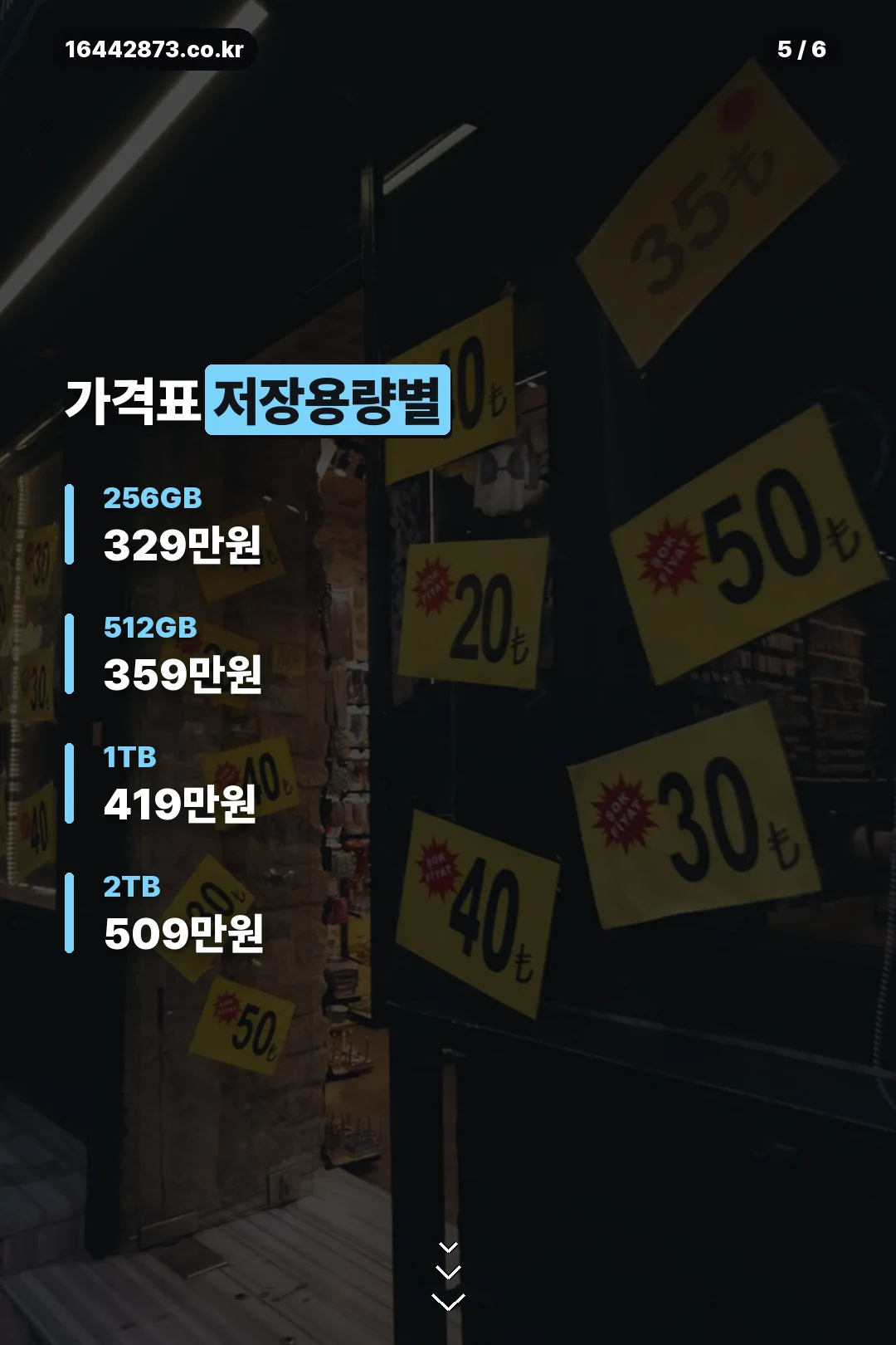 저장용량별 가격표